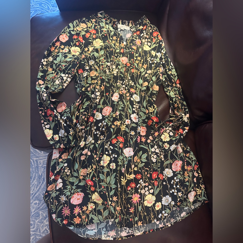 LOFT Black Dress with Colorful Floral Design